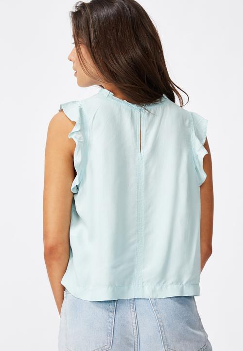 Cotton On - Sunny days sleeveless frill tank - blue