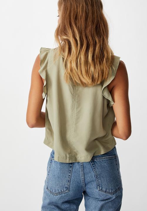 Cotton On - Sunny days sleeveless frill tank - green