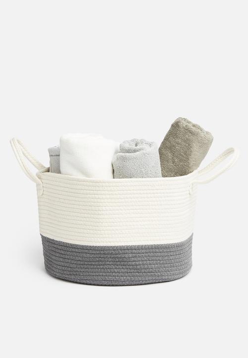 Sixth Floor - Cotton rope belly storage basket - white & grey