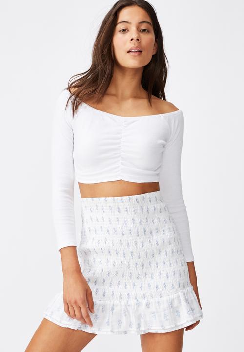 Cotton On - Shirred mini skirt - white & blue