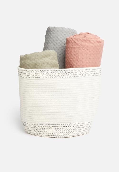 Sixth Floor - Round cotton rope basket - white & grey