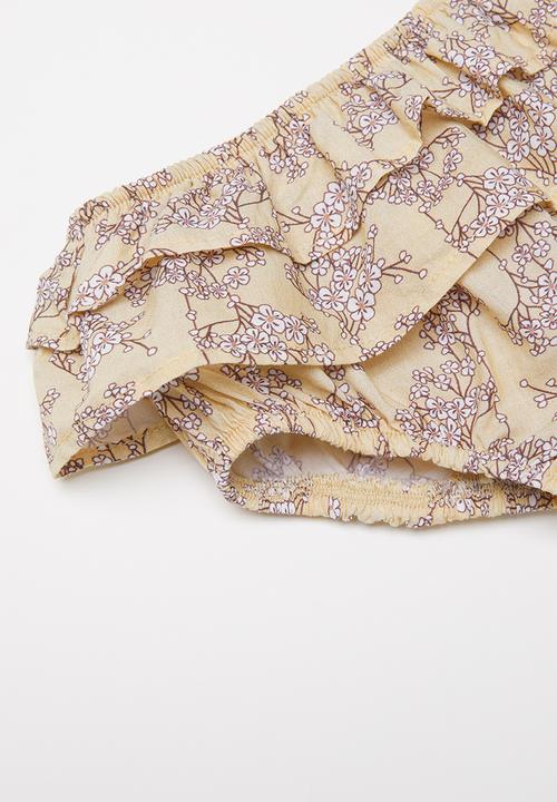Sticky Fudge - Lilly frill diaper cover - beige & white