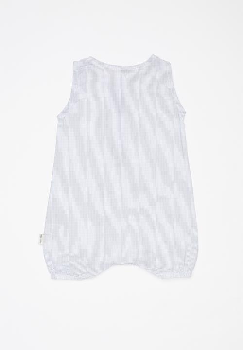 Sticky Fudge - Fine stripe sleeveless romper - blue & white 
