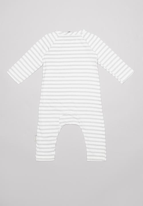 Sticky Fudge - Stripe long sleeve babygrow - grey & white