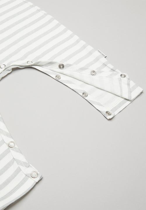 Sticky Fudge - Stripe long sleeve babygrow - grey & white