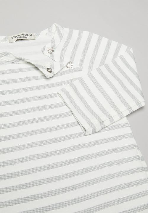 Sticky Fudge - Stripe long sleeve babygrow - grey & white