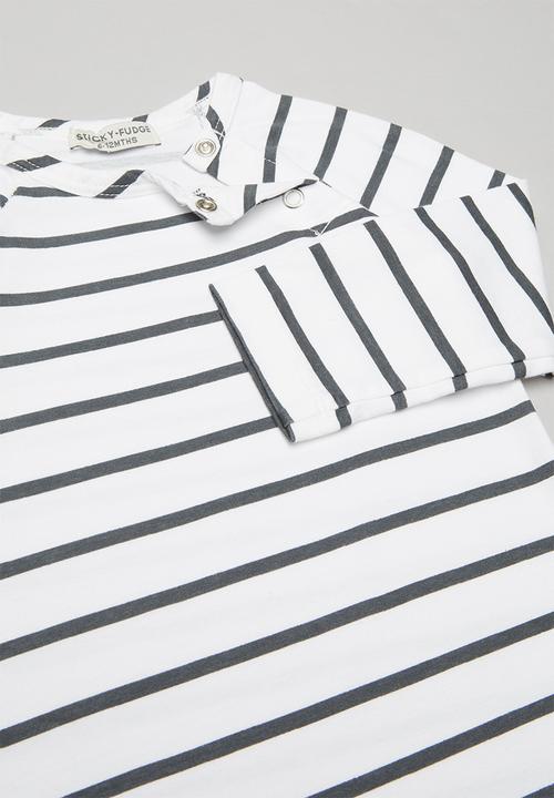 Sticky Fudge - Stripe long sleeve babygrow - black & white