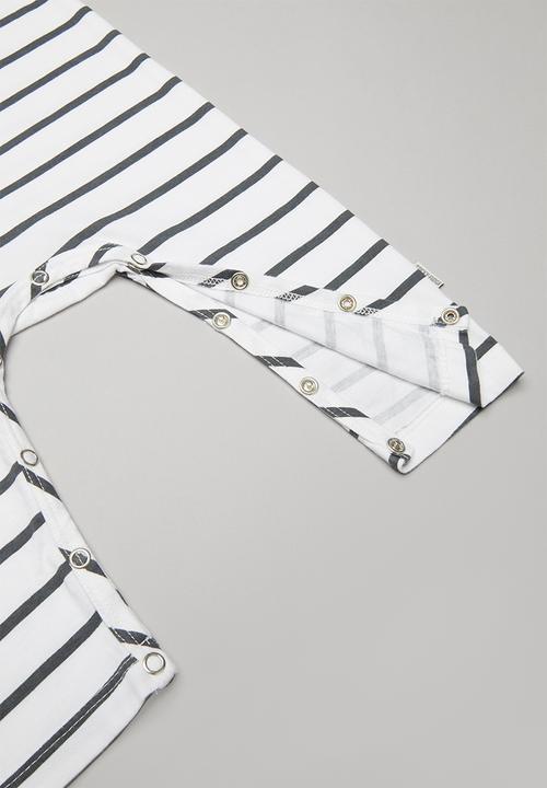 Sticky Fudge - Stripe long sleeve babygrow - black & white