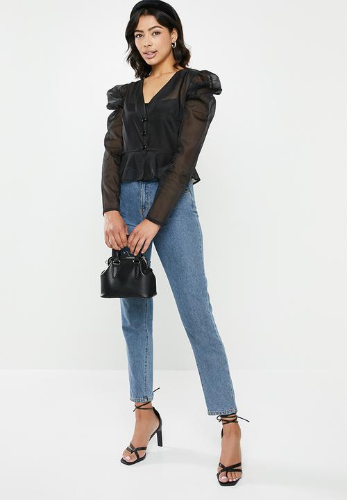 Missguided - Organza puffed sleeves peplum top - black