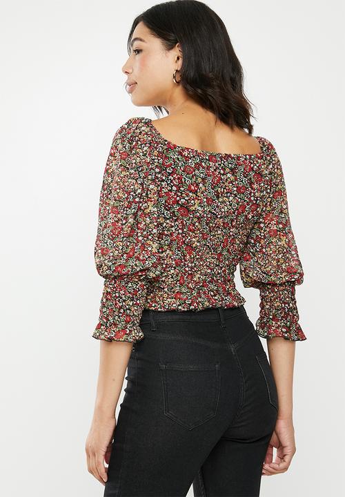 Missguided - Floral milkmaid shirred top - multi