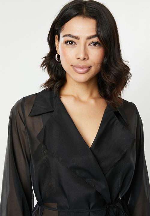Missguided - Organza belted wrap blouse - black