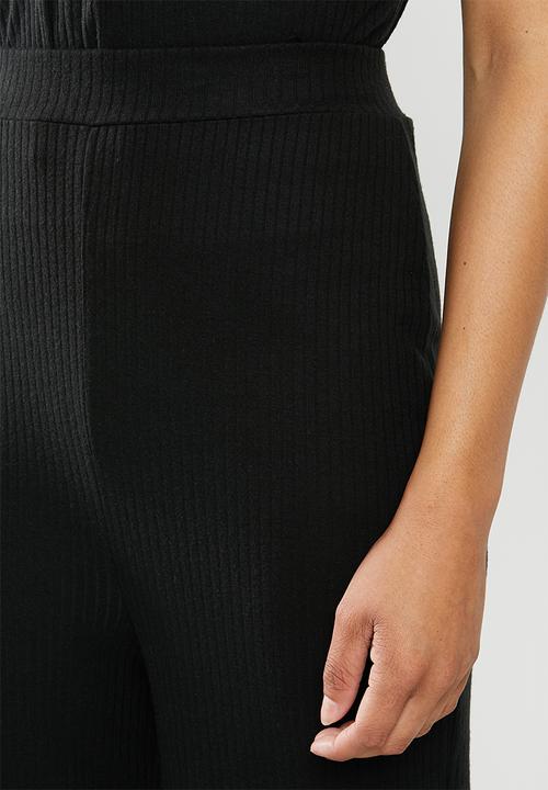 Missguided - Rib button detail vest top wide leg set - black