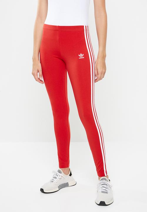 red adidas 3 stripe leggings