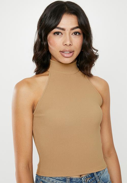 Missguided - Fine rib halterneck crop - neutral