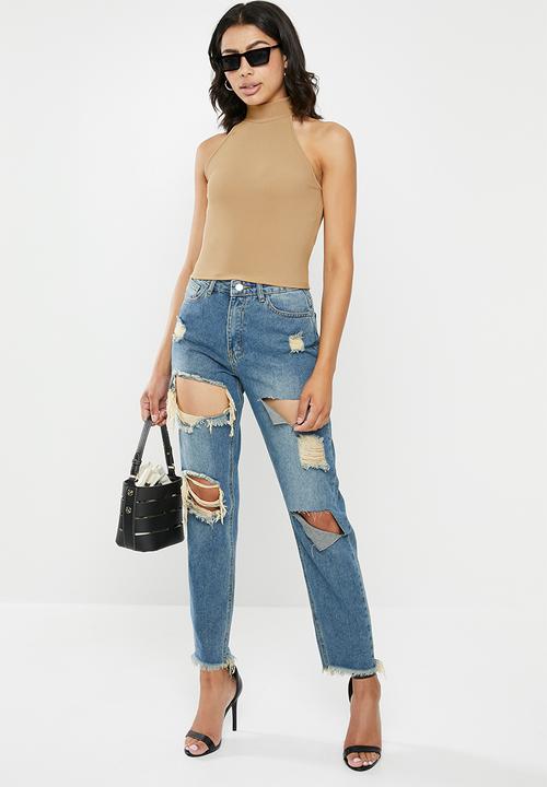 Missguided - Fine rib halterneck crop - neutral