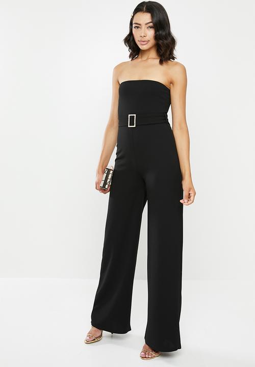 Missguided - Bandeau diamante buckle jumpsuit - black