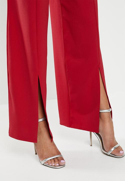 Missguided - Cut out detail slit front trouser jumpsuit - red