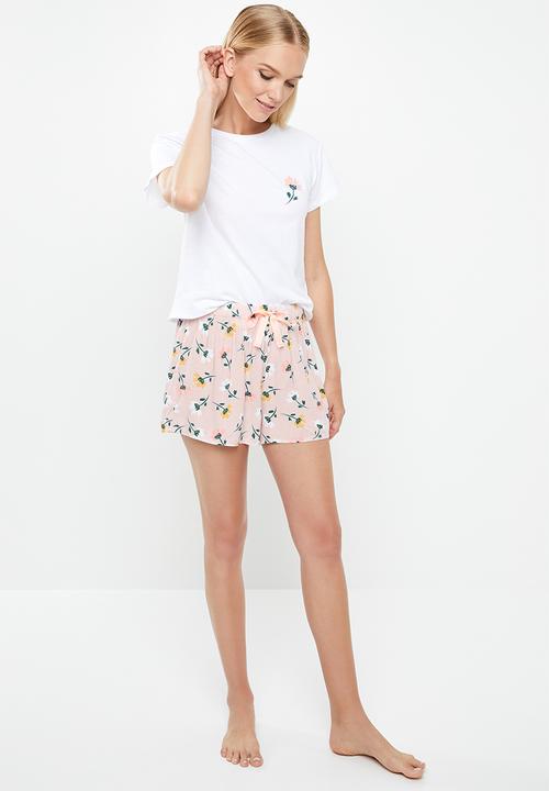 Superbalist - Sleep tee & shorts set - pink & white