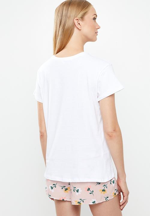 Superbalist - Sleep tee & shorts set - pink & white