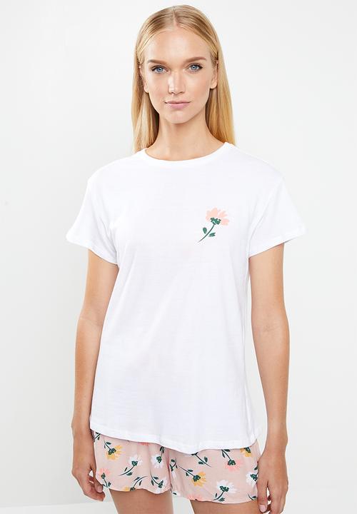 Superbalist - Sleep tee & shorts set - pink & white