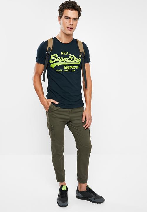Superdry. - Vintage logo neon lite tee - navy & green