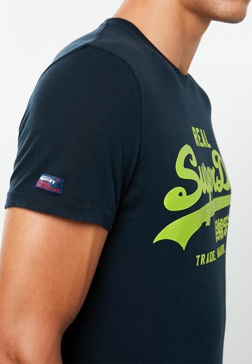 Superdry. - Vintage logo neon lite tee - navy & green