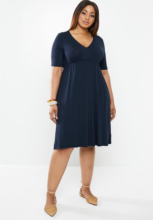 edit Plus - Classic empire line dress - navy