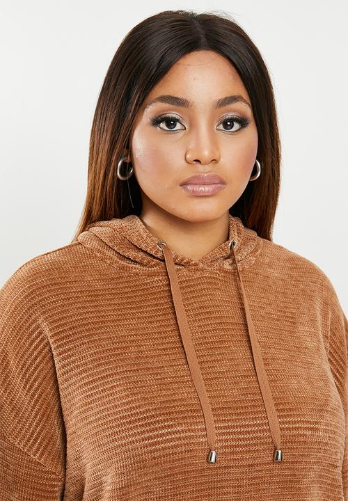 edit Plus - Knitted hoodie top - brown