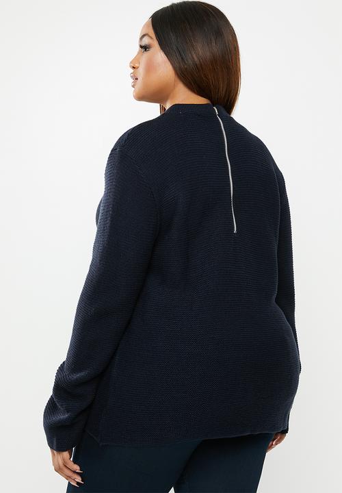 edit Plus - Zip back chunky knit - navy