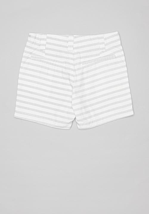 Sticky Fudge - Stripe tailored shorts - grey & white 