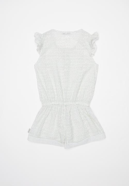 Sticky Fudge - Walk in the park frill playsuit - white