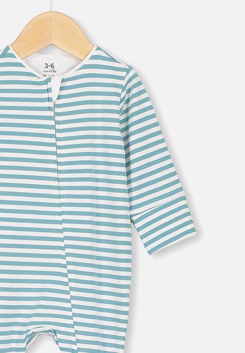 Cotton On - The long sleeve zip romper - white & aqua 