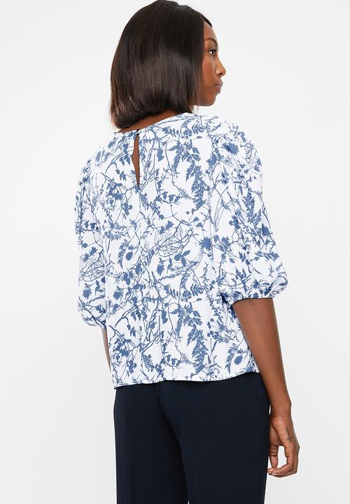 edit - Boxy blouse round neck - blue & white 