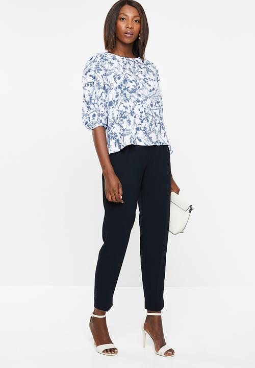 edit - Boxy blouse round neck - blue & white 