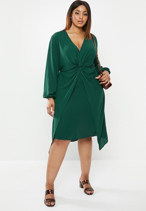 edit Plus - Drape detail smart dress - green