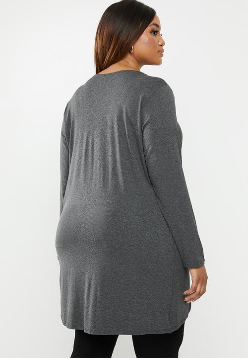 edit Plus - Mock wrap top - charcoal