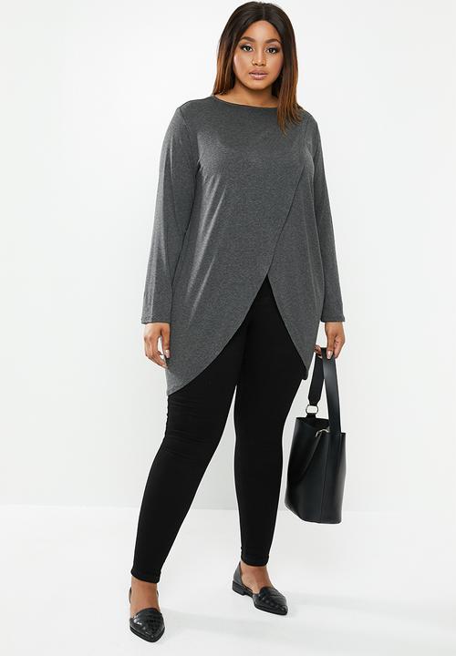 edit Plus - Mock wrap top - charcoal