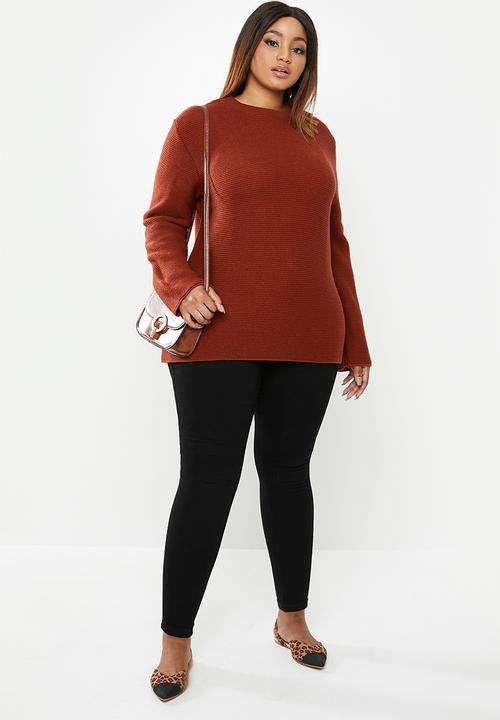 edit Plus - Zip back chunky knit (plus) - rust