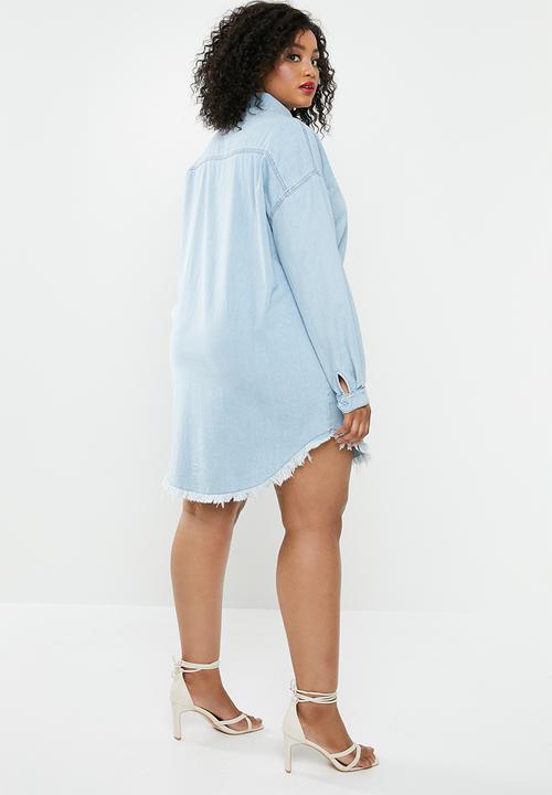 Missguided - Oversized denim shirt dress -  blue