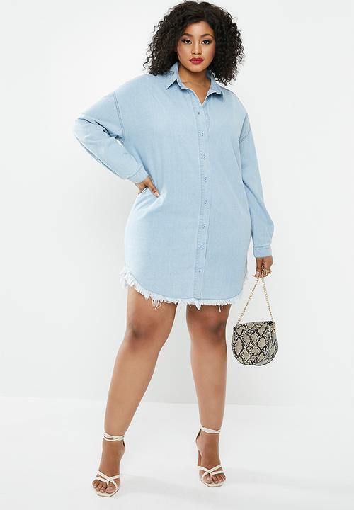 Missguided - Oversized denim shirt dress -  blue
