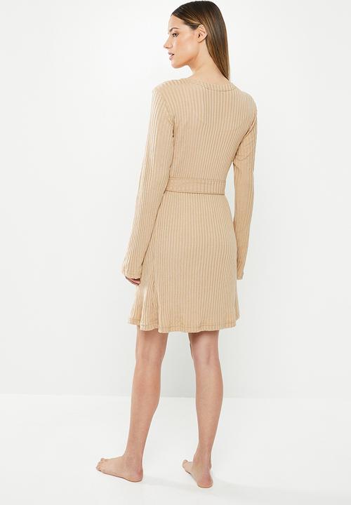 Missguided - Rib mix and match lounge robe - beige