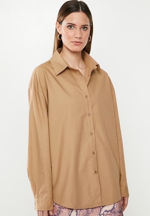 Missguided - Extreme oversized poplin shirt - camel