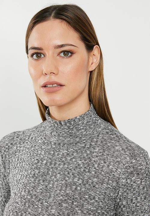 Missguided - High neck rib curve hem long sleeve top - grey