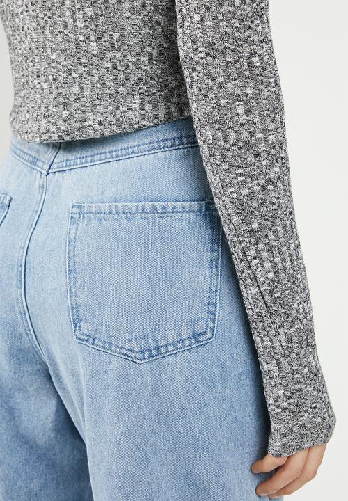 Missguided - High neck rib curve hem long sleeve top - grey