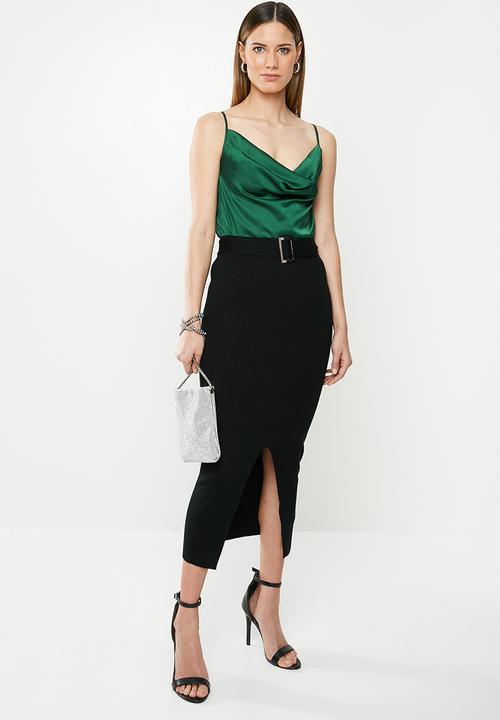 Missguided - Satin cowl neck bodysuit - green