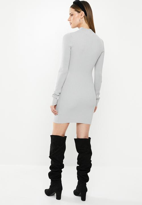 Missguided - High neck knitted mini dress - grey