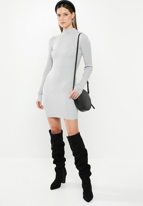 Missguided - High neck knitted mini dress - grey