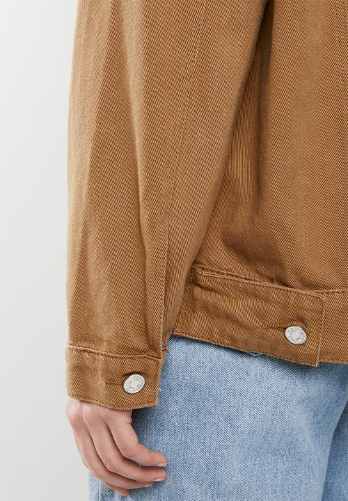 Missguided - Borg collar oversized denim jacket - tan