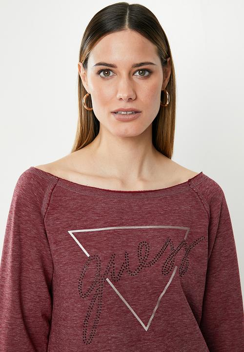 GUESS - Long sleeve burnout top - burgundy