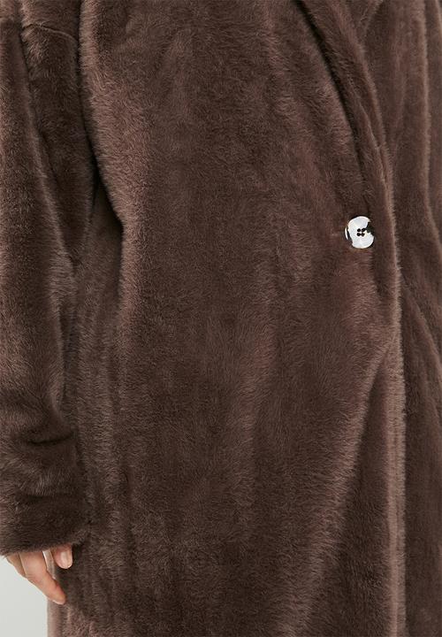 Missguided - Tortoise button faux fur crombie coat - brown